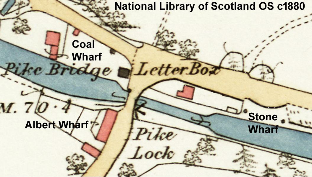 Eastington wharfs highlighted on c1880 OS map.