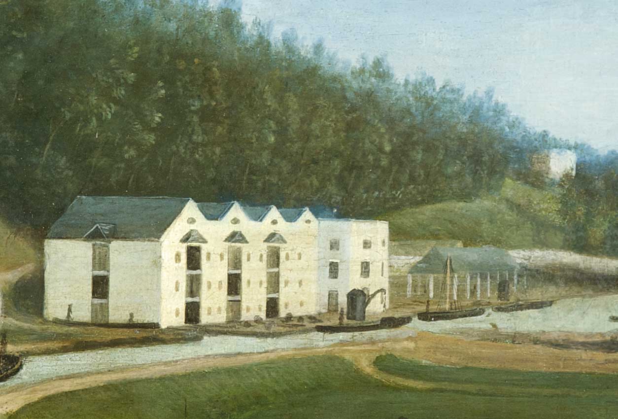 Left half of a painting of Brimscombe Port c1800 (Stroud Museum in the Park, 1961.24)