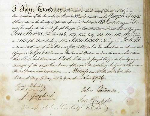 Sale of shares by John Gardner to Joseph Cripps, 16th May 1786