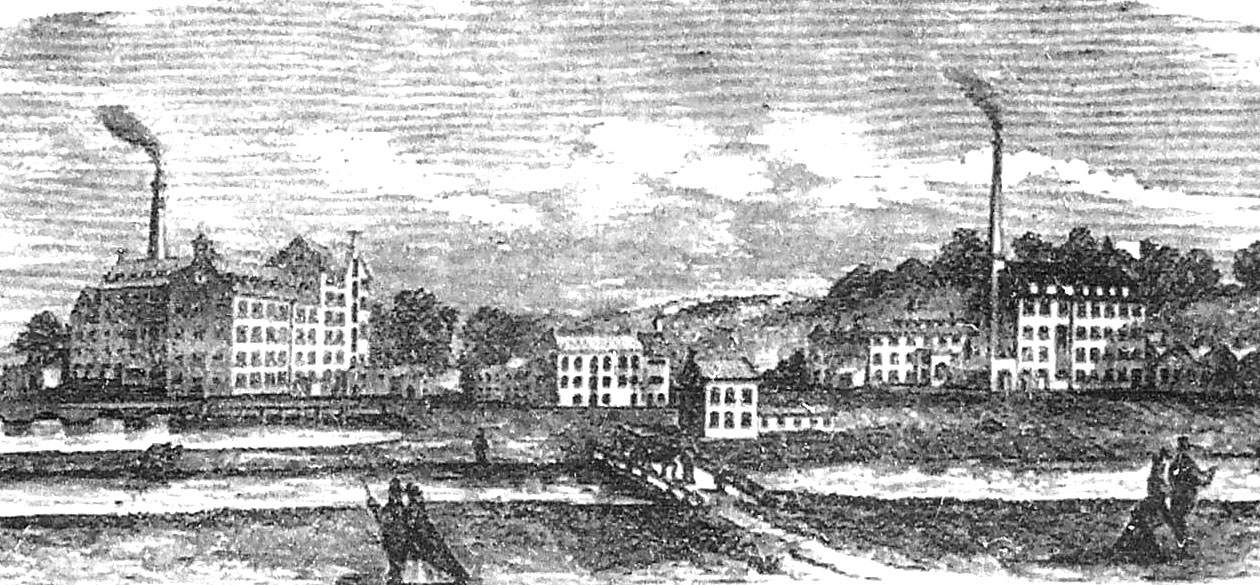Lodgemore Mill (left) and Fromehall Mill (right) before the 1871 fire.