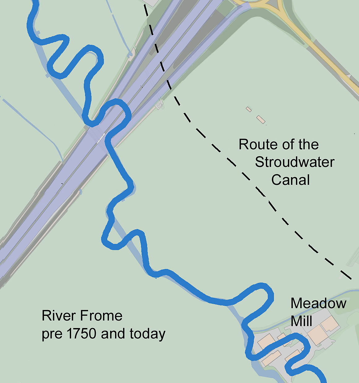 Former meanders of the River Frome (National Library of Scotland amended)
