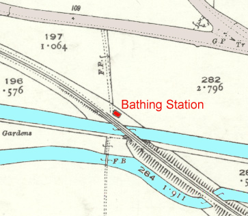 c1920 OS Map annotated to show location of the Bathing Station (National Library of Scotland)